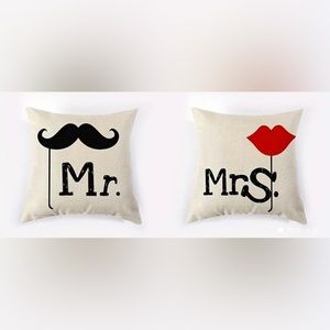 2pcs Mr & Mrs Pillow covers only 18x18 wedding decor anniversary mustache lips